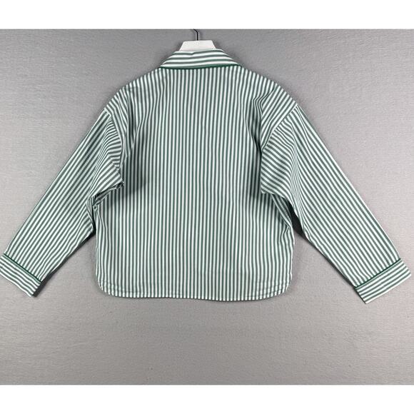 J.Crew Womens Pajama Set Sz S Green White Striped Poplin Holiday Long Sleeve - Picture 5 of 13